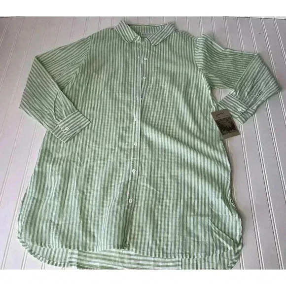 Habitat Clothes to Live In Green Striped Tunic Top Medium Shirt Women NEW 6 - Picture 1 of 3